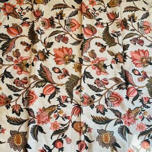 Imported Linen Vat Dyed Fabric Floral Print Coral Pink Green Jacquard Upholstry